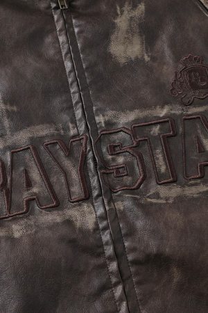 Concert Outfit Distressed Letter Embroidery Motorcycle PU Leather Jacket