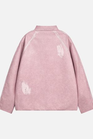 Concert Outfit Distressed Letter Embroidery Motorcycle PU Leather Jacket