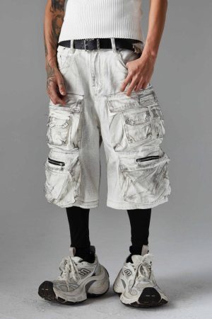 Concert Outfit Distressed Multi-Pocket Cargo Shorts