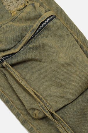 Concert Outfit Distressed Multi Pocket Loose Jeans