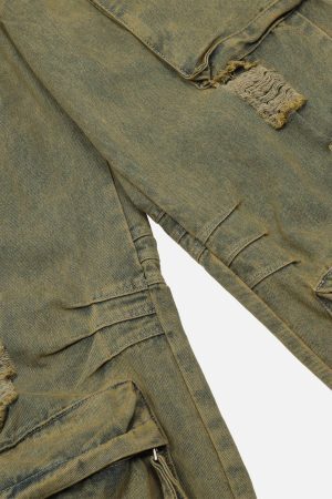 Concert Outfit Distressed Multi Pocket Loose Jeans