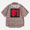 Concert Outfit Distressed Patch Plaid Short-Sleeve Shirt