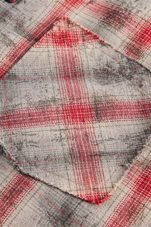 Concert Outfit Distressed Patch Plaid Short-Sleeve Shirt