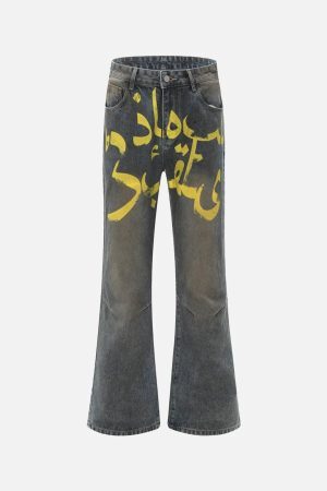 Concert Outfit Distressed Pigment Printed Bootcut Jeans