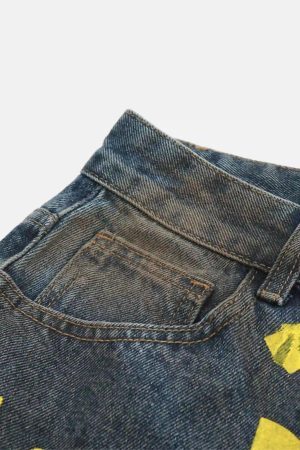 Concert Outfit Distressed Pigment Printed Bootcut Jeans