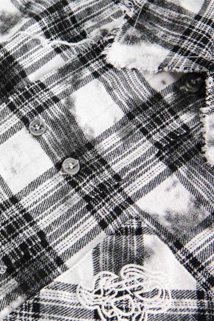 Concert Outfit Distressed Plaid Lace Short-Sleeve Shirt