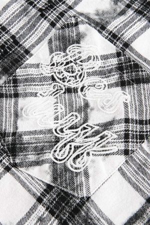 Concert Outfit Distressed Plaid Lace Short-Sleeve Shirt