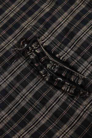 Concert Outfit Distressed Plaid Short-Sleeve Shirt