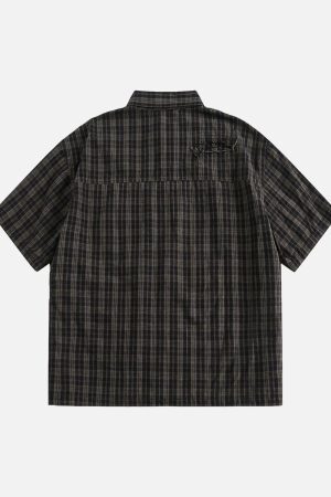 Concert Outfit Distressed Plaid Short-Sleeve Shirt
