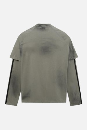 Concert Outfit Distressed Printed Faux Two-Piece Long-Sleeved T-Shirt