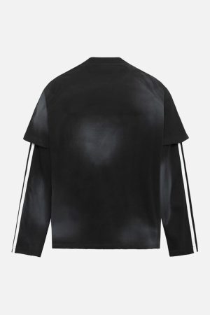 Concert Outfit Distressed Printed Faux Two-Piece Long-Sleeved T-Shirt