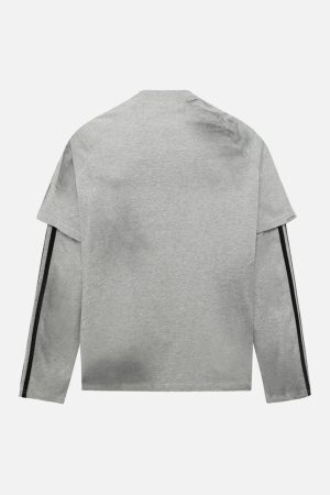 Concert Outfit Distressed Printed Faux Two-Piece Long-Sleeved T-Shirt