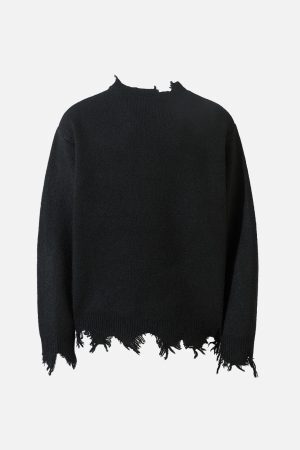 Concert Outfit Distressed Quarter Zip Sweater