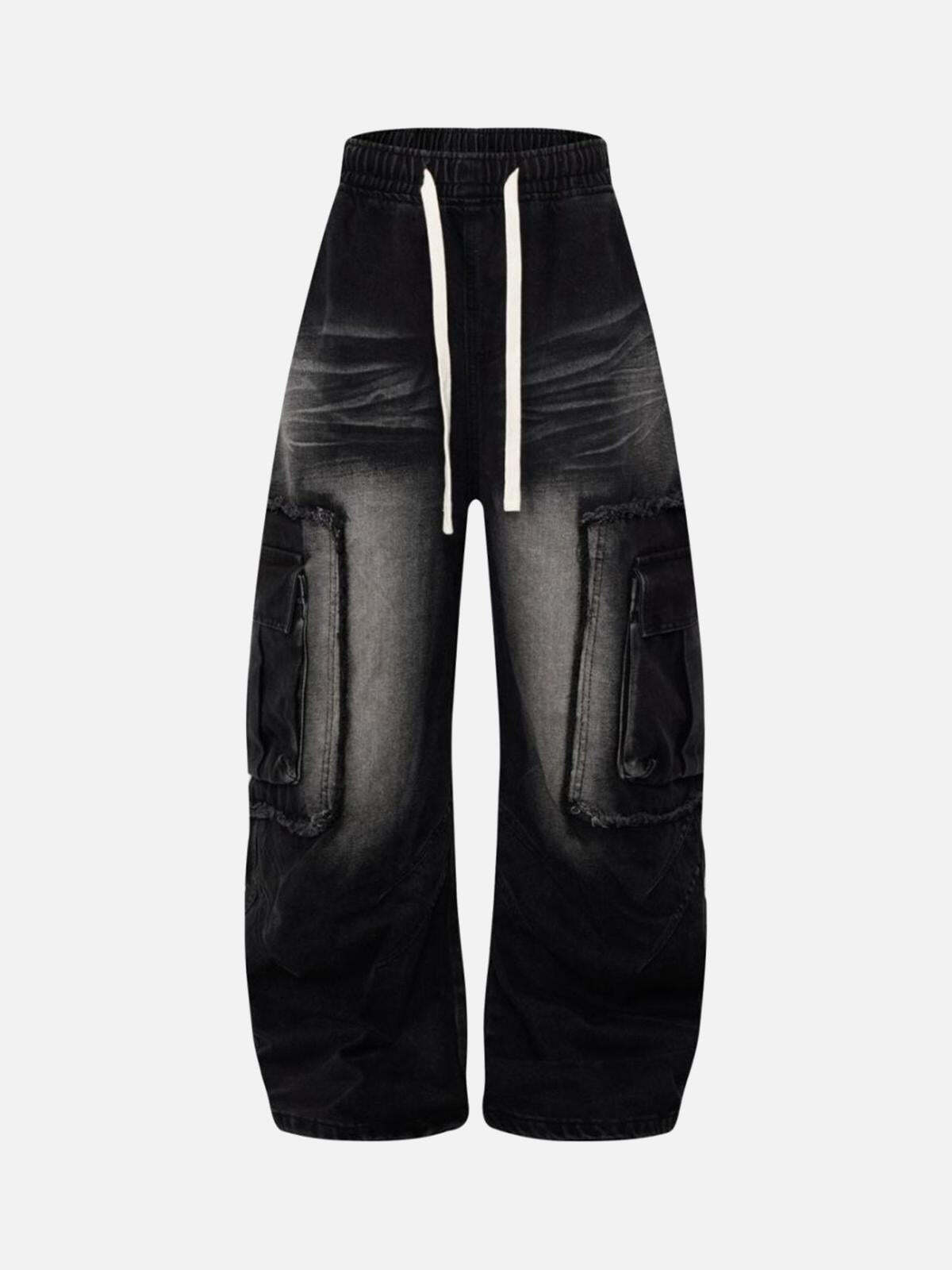 Concert Outfit Distressed Raw Edge Cargo Drawstring Barrel Jeans Concert Outfit Distressed Raw Edge Cargo Drawstring Barrel Jeans