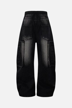 Concert Outfit Distressed Raw Edge Cargo Drawstring Barrel Jeans