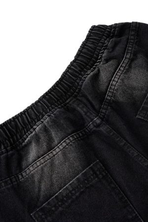 Concert Outfit Distressed Raw Edge Cargo Drawstring Barrel Jeans