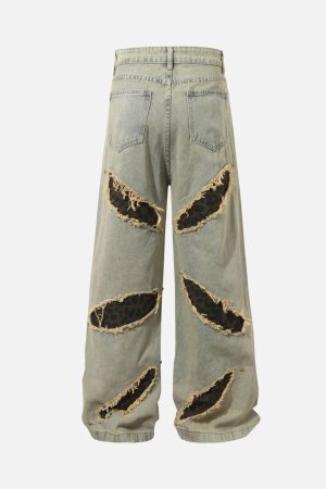 Concert Outfit Distressed Raw Edge Patch Jeans