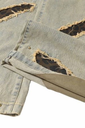 Concert Outfit Distressed Raw Edge Patch Jeans