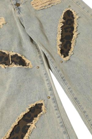 Concert Outfit Distressed Raw Edge Patch Jeans