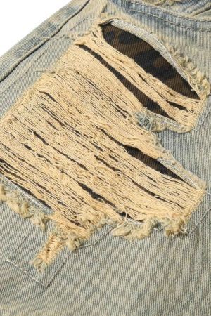 Concert Outfit Distressed Raw Edge Patch Jeans