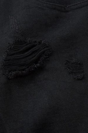 Concert Outfit Distressed Ripped Black Denim Shorts