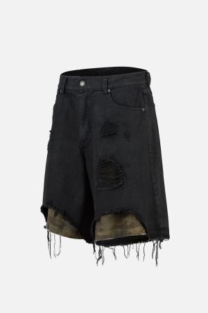 Concert Outfit Distressed Ripped Black Denim Shorts