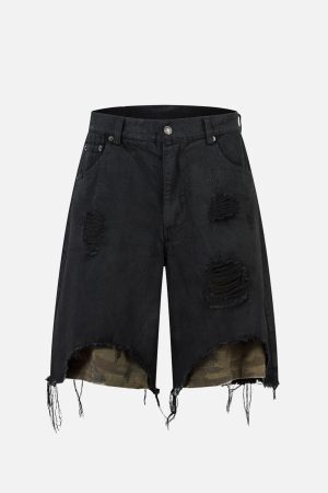 Concert Outfit Distressed Ripped Black Denim Shorts