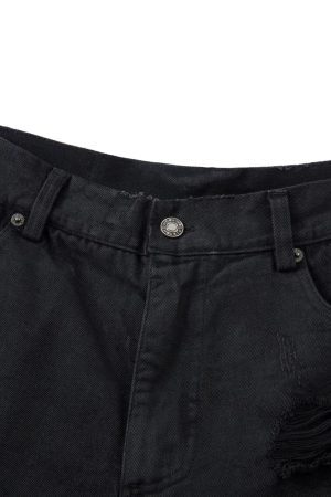 Concert Outfit Distressed Ripped Black Denim Shorts