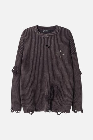 Concert Outfit Distressed Ripped Rivets Sweater