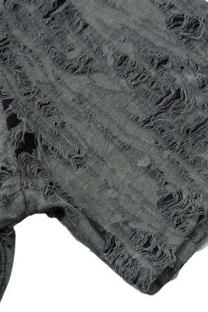 Concert Outfit Distressed Ripped Short Sleeve Shirt