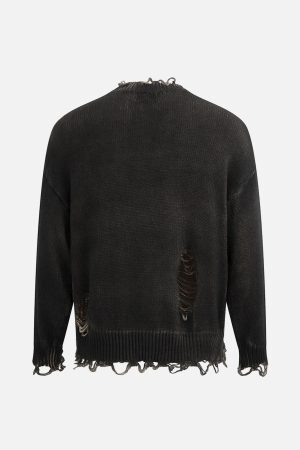 Concert Outfit Distressed Ripped Two-Piece Oversized Pullover Sweater