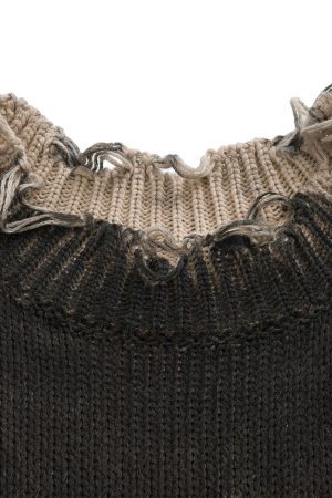 Concert Outfit Distressed Ripped Two-Piece Oversized Pullover Sweater