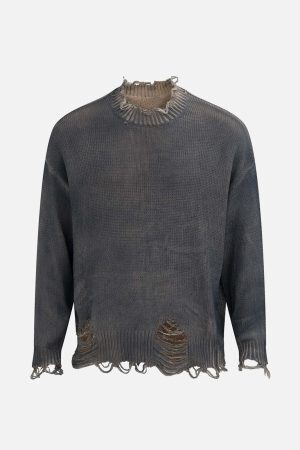 Concert Outfit Distressed Ripped Two-Piece Oversized Pullover Sweater