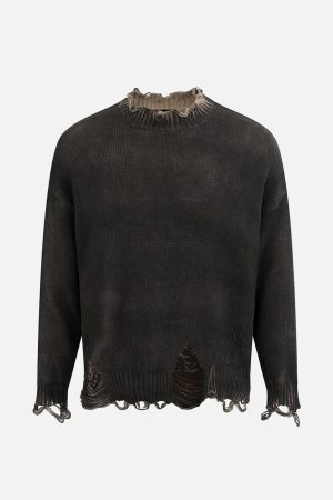 Concert Outfit Distressed Ripped Two-Piece Oversized Pullover Sweater