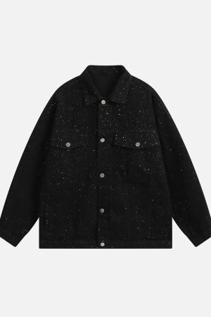 Concert Outfit Distressed Sequin Design Denim Jacket