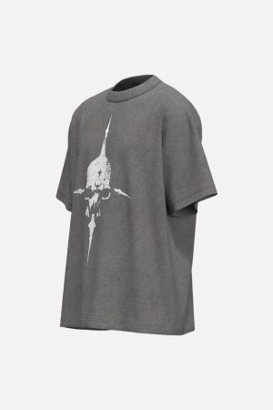 Concert Outfit Distressed Skull Cross Graphic T-Shirt