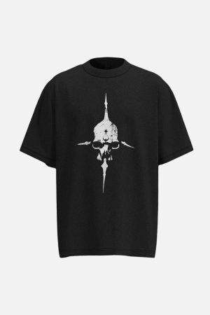 Concert Outfit Distressed Skull Cross Graphic T-Shirt