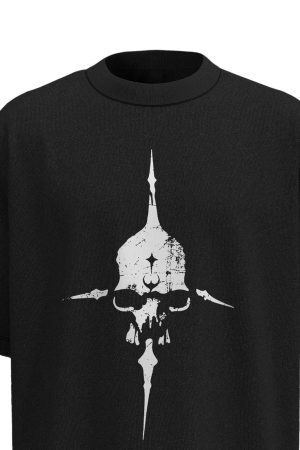 Concert Outfit Distressed Skull Cross Graphic T-Shirt