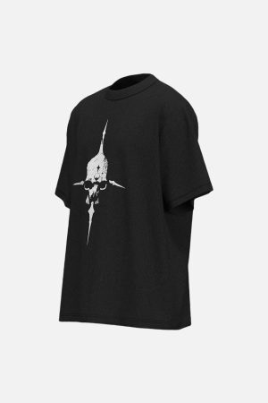 Concert Outfit Distressed Skull Cross Graphic T-Shirt