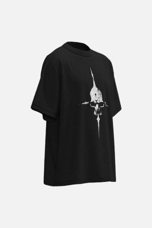 Concert Outfit Distressed Skull Cross Graphic T-Shirt