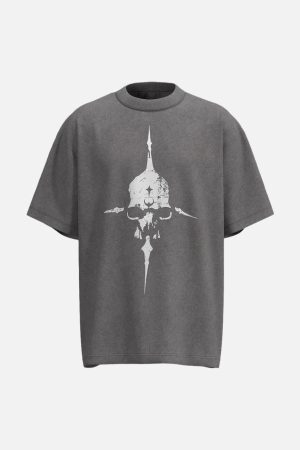 Concert Outfit Distressed Skull Cross Graphic T-Shirt