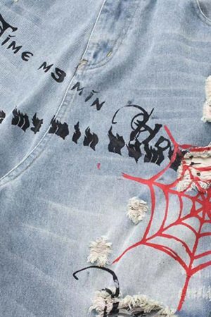 Concert Outfit Distressed Spider Letter Print Jeans
