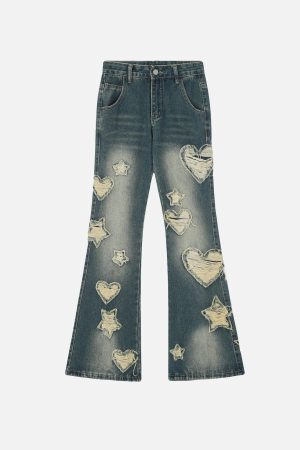 Concert Outfit Distressed Star Heart Jeans