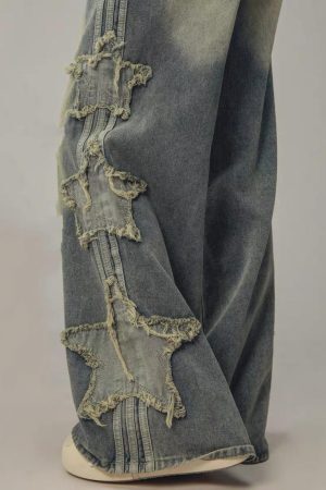 Concert Outfit Distressed Star Patch Jeans