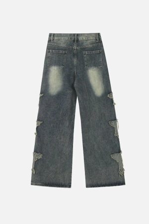 Concert Outfit Distressed Star Patch Jeans