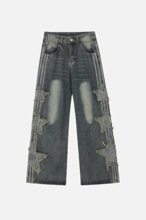 Concert Outfit Distressed Star Patch Jeans
