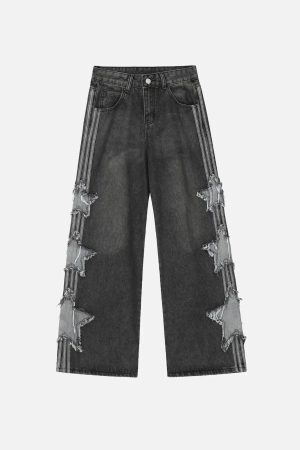 Concert Outfit Distressed Star Patch Jeans