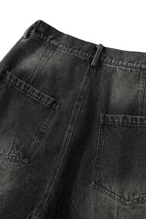 Concert Outfit Distressed Striped Side Chain Patchwork Ripped Straight Jeans