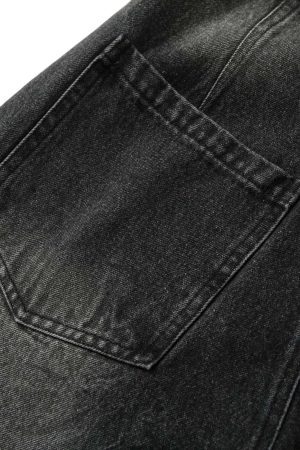 Concert Outfit Distressed Striped Side Chain Patchwork Ripped Straight Jeans