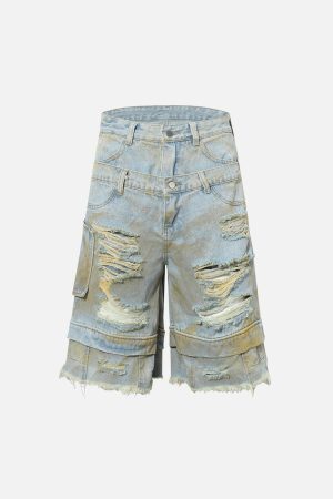 Concert Outfit Distressed Tie-Dye Denim Shorts